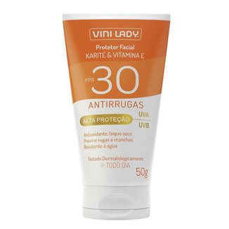 Protetor Solar FPS 30 Facial Antirrugas Karité Vitamina-E 50g Vini Lady