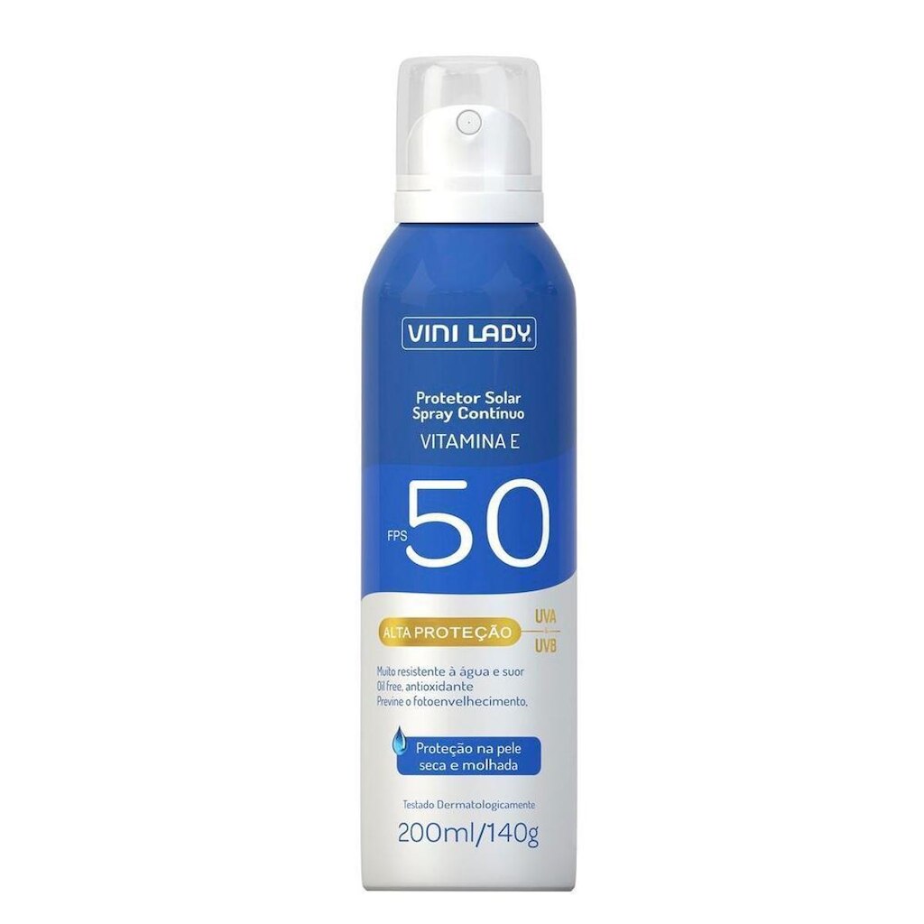 Protetor Solar FPS 50 Aerossol Spray Contínuo Vitamina-E Vini Lady