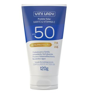 Protetor Solar FPS 50 Corpo e Rosto Karité Vitamina-E 120g Vini Lady