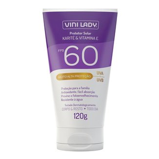 Protetor Solar FPS 60 Corpo e Rosto Karité Vitamina-E 120g Vini Lady