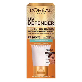 Protetor Solar L'Oreal Paris Uv Defender Antioleosidade FPS 60 - Com Cor Média