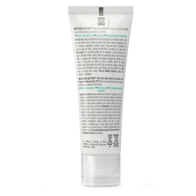 Protetor Solar Neutrogena Sun Fresh Derm Care Facial FPS70 40g