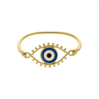 Pulseira Articulada Feminina e Masculina Olho Grego Dourado com Resina Azul 69MM LadyLu