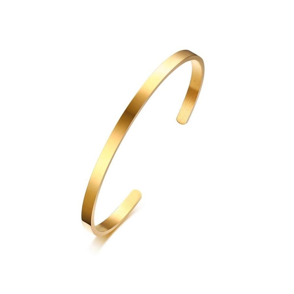 Pulseira Bracelete Dourada Em Aço Inoxidável Lisa Premium