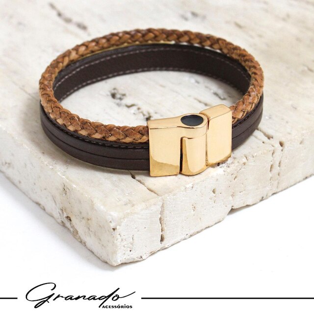 Pulseira Country Bracelete Ferradura Cavalo Couro Fecho Imã - NE