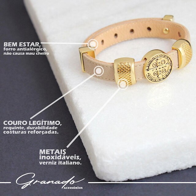 Pulseira de Couro Feminina São Bento Ajustável - NE