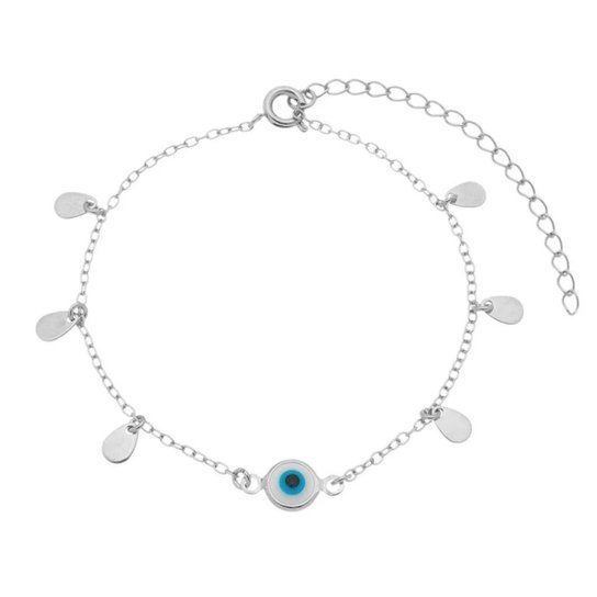 Pulseira de Olho Grego com Medalhas - Prata+Azul
