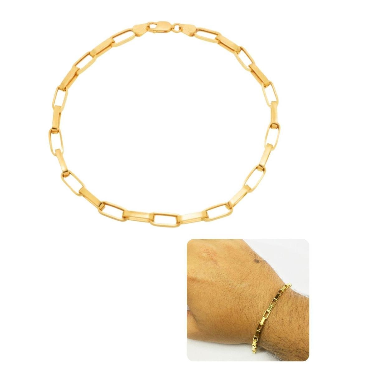 Pulseira Masculina Tijolinho Cadeado 3mm Dourada Ouro Escovado Aço Inox Menor preço em Pulseira Masculina Tijolinho Cadeado 3mm Dourada Ouro Escovado Aço Inox