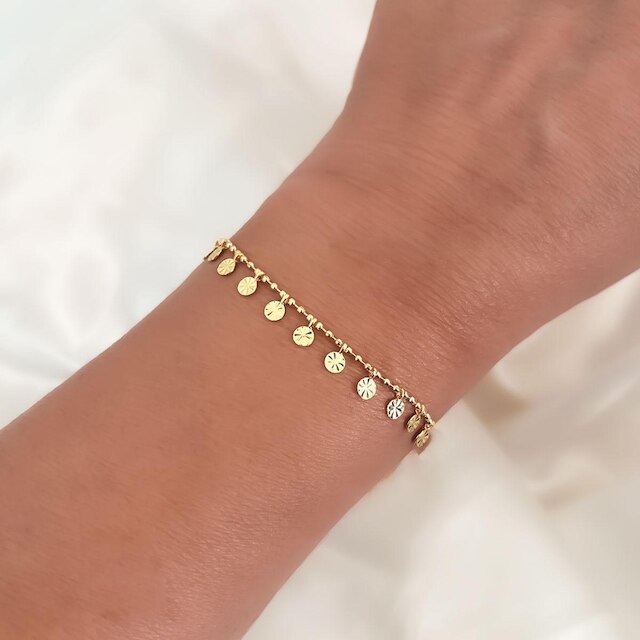 Pulseira Medalhas Pequenas Diamantadas Banhada a Ouro 18k Semijoia