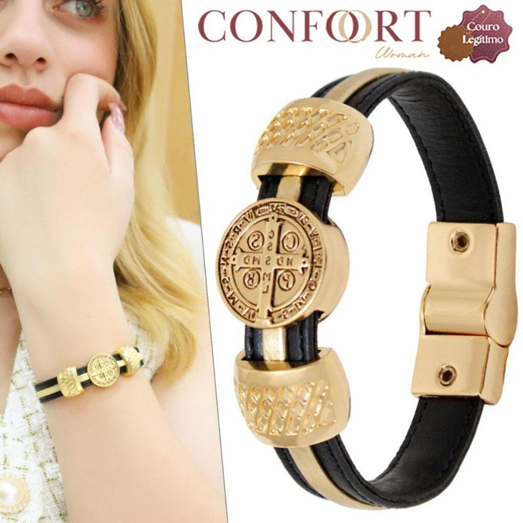 Pulseira São Bento Feminino Magnética Dourada Ouro 18K - NE
