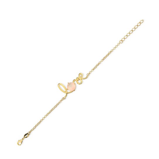Pulseira Toque De Joia Folheada Love Pedra Rosa - Dourado