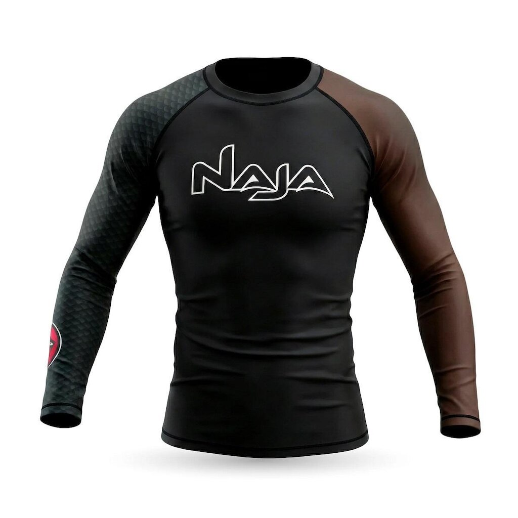 Rash Guard Naja Snake Manga Longa Compressão Jiu Jitsu BJJ - Preto/Marrom