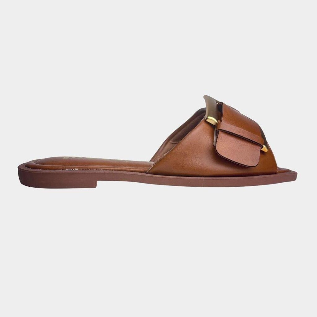 Rasteira Altea Maxi Fivela Dourada Confortável Macia