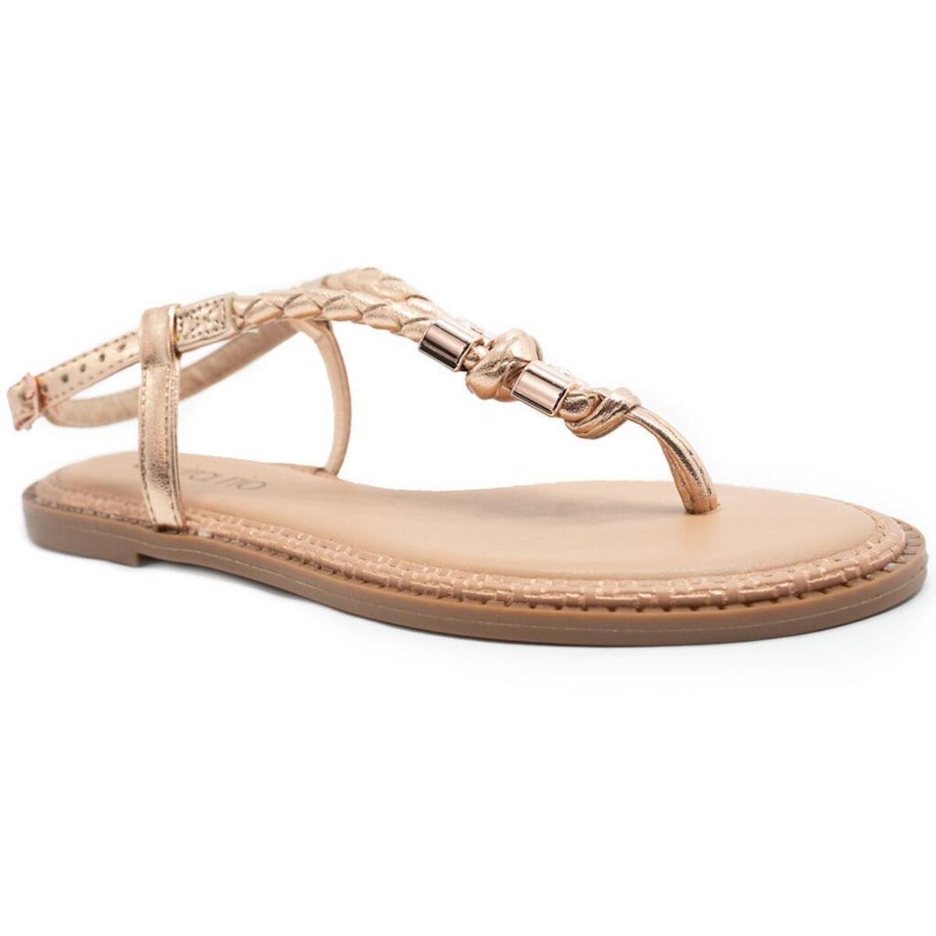 Rasteira Beira Rio Flat Detalhes Feminina - Ouro Rosado - 34
