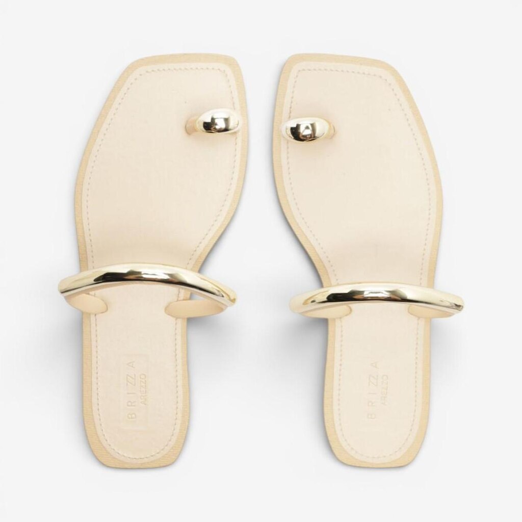 Rasteira Brizza Arezzo De Dedo Tira Metalizada Off White