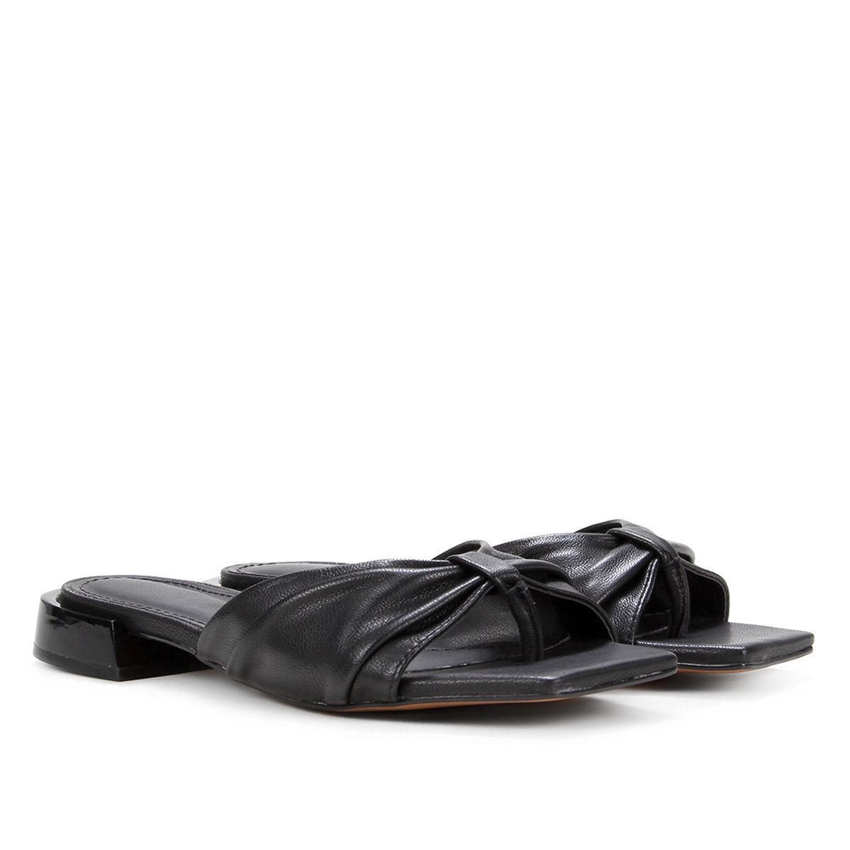 Rasteira Couro Santa Lolla Bico Quadrado - Preto Menor preço em Rasteira Couro Santa Lolla Bico Quadrado - Preto