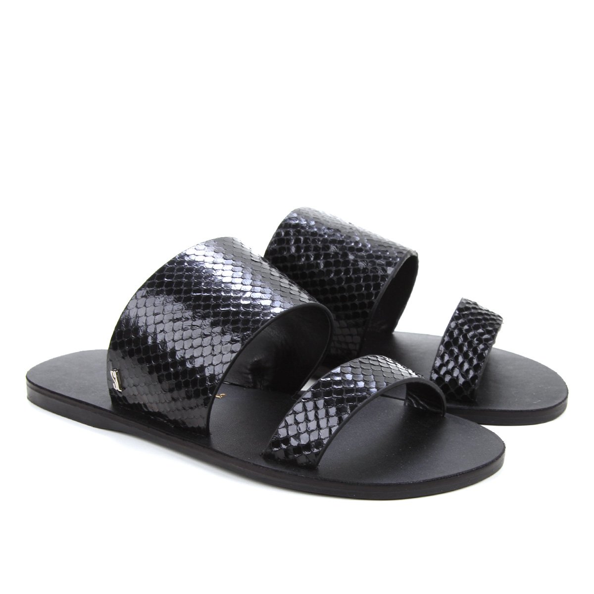 Rasteira Couro Santa Lolla Snake Feminina - Preto Menor preço em Rasteira Couro Santa Lolla Snake Feminina - Preto