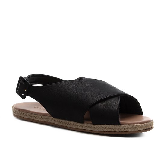 Rasteira Couro Shoestock Comfy Crossed - Preto