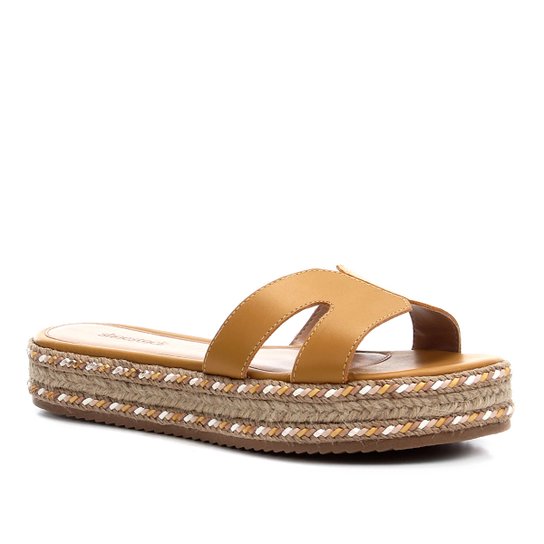 Rasteira Couro Shoestock Corda Colorida - Amarelo