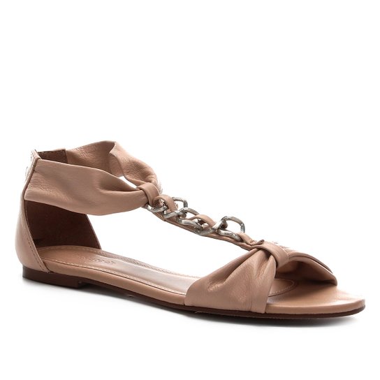 Rasteira Couro Shoestock Corrente - Nude