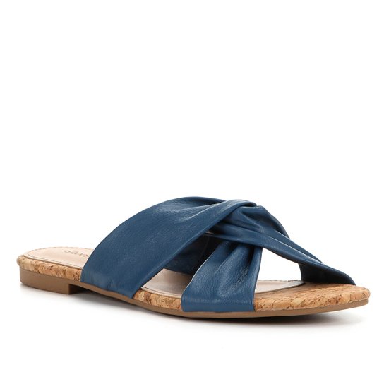 Rasteira Couro Shoestock Cortiça - Azul