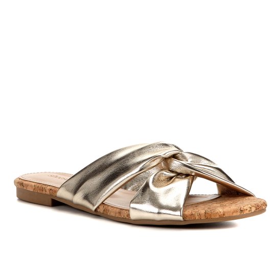 Rasteira Couro Shoestock Cortiça - Dourado