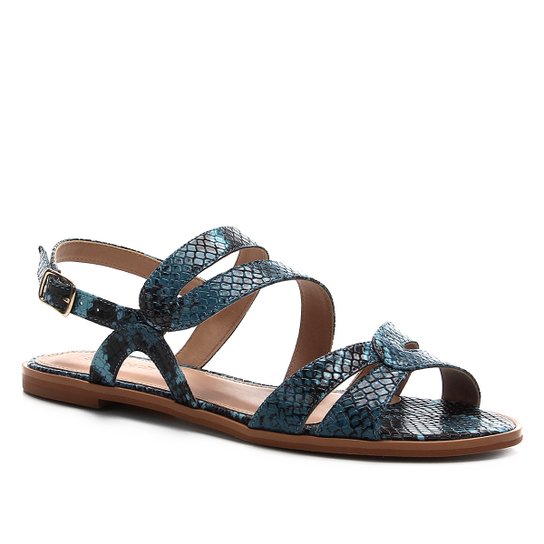 Rasteira Couro Shoestock Curves - Azul