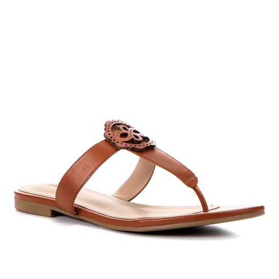 Rasteira Couro Shoestock Laser - Caramelo