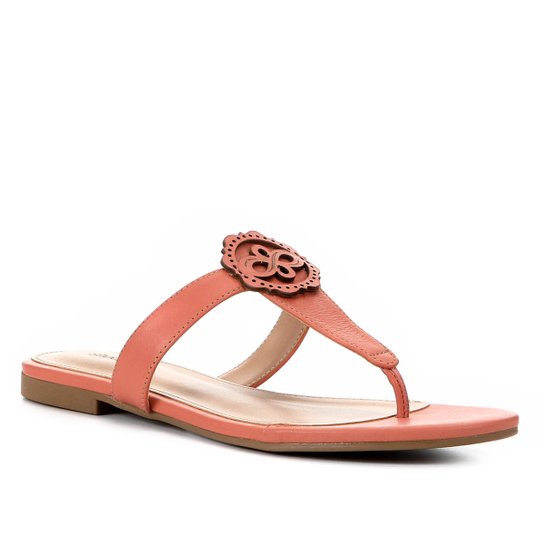 Rasteira Couro Shoestock Laser - Coral