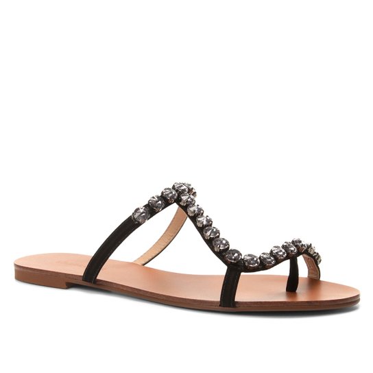 Rasteira Couro Shoestock Slide Cristal - Preto