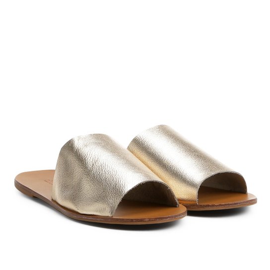 Rasteira Couro Shoestock Slide - Dourado