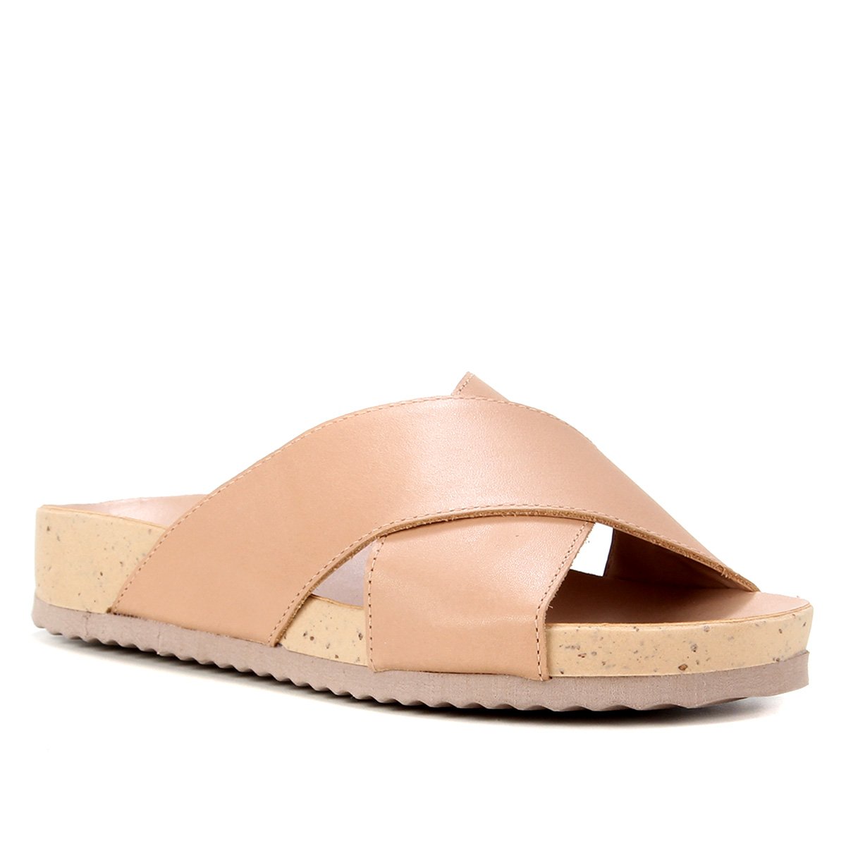 Rasteira Couro Shoestock Tiras Cruzadas - Bege Menor preço em Rasteira Couro Shoestock Tiras Cruzadas - Bege