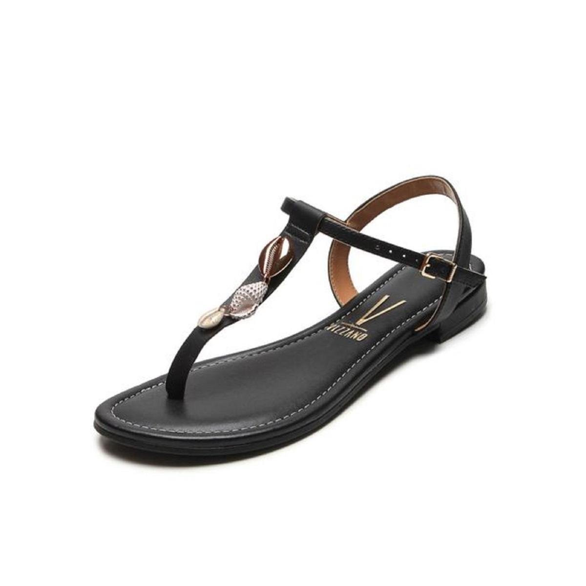 Rasteira Flat Vizzano Detalhe Conchas Feminina - Preto | Zattini