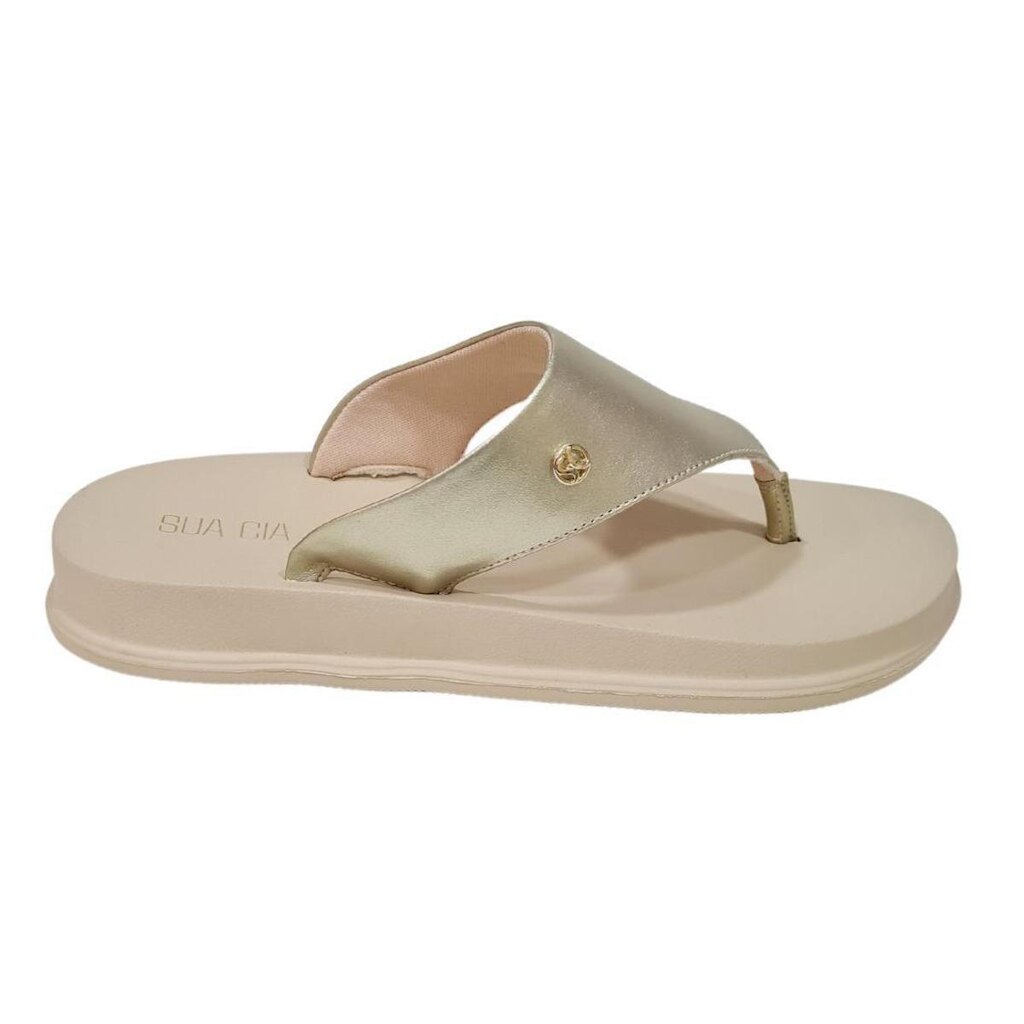 Rasteira Flatform Sua Cia Tamanco Preta Dourada Napa Soft Feminina nº 34 ao 39 Feminina
