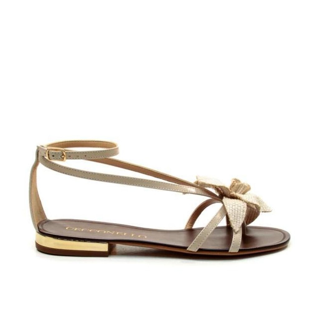 Rasteira Flor em Couro Off White Cecconello