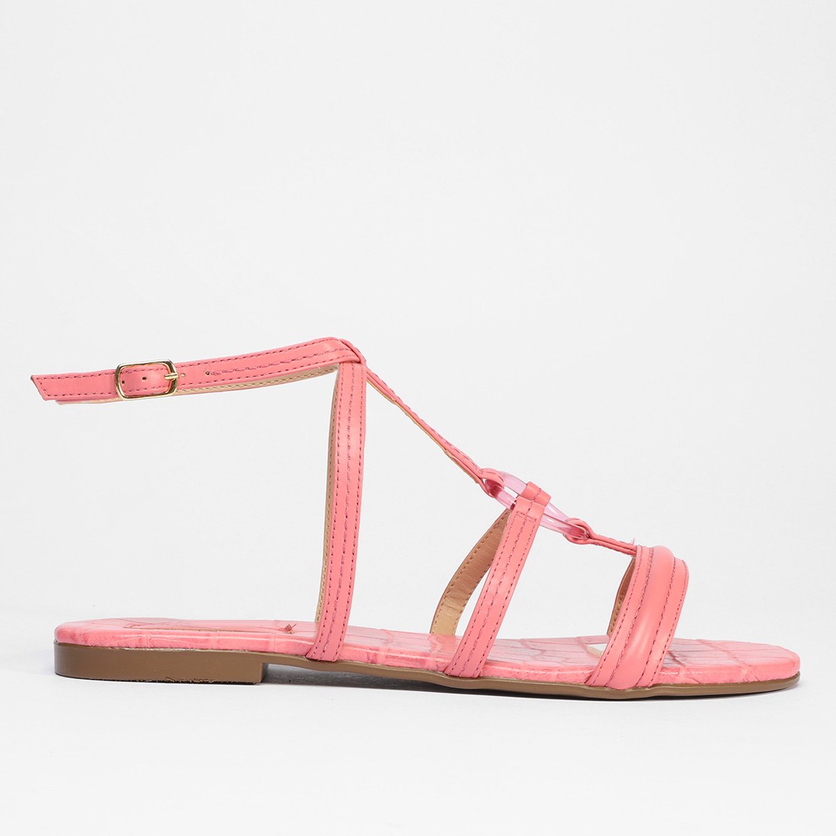 Rasteira Gladiadora Shoestock Couro Argola - Rosa Menor preço em Rasteira Gladiadora Shoestock Couro Argola - Rosa