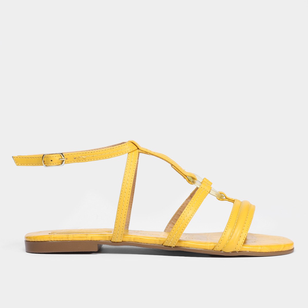 Rasteira Gladiadora Shoestock Couro Argola - Amarelo Menor preço em Rasteira Gladiadora Shoestock Couro Argola - Amarelo