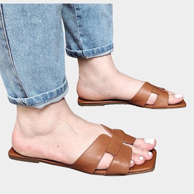 Rasteira H Em Couro Legitimo Rasteirinha Chinelo Yape