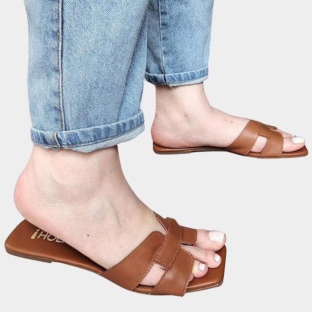 Rasteira H Em Couro Legitimo Rasteirinha Chinelo Yape