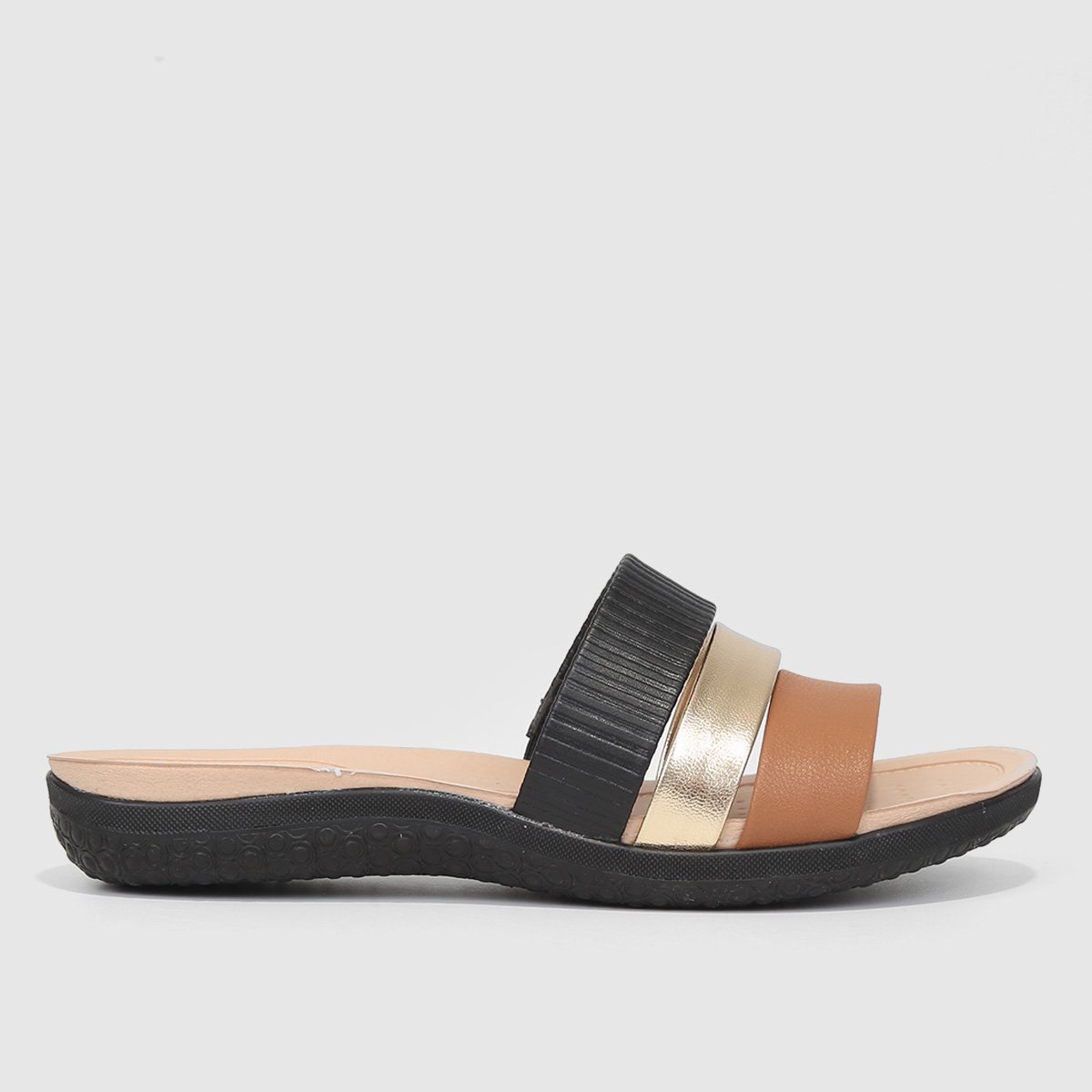 Rasteira Modare Tiras Color - Preto+Caramelo Menor preço em Rasteira Modare Tiras Color - Preto+Caramelo