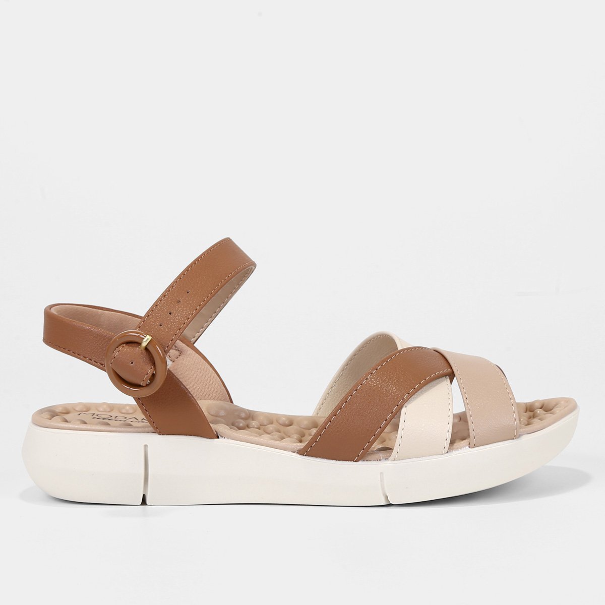 Rasteira Modare Tiras Cruzadas - Bege Menor preço em Rasteira Modare Tiras Cruzadas - Bege