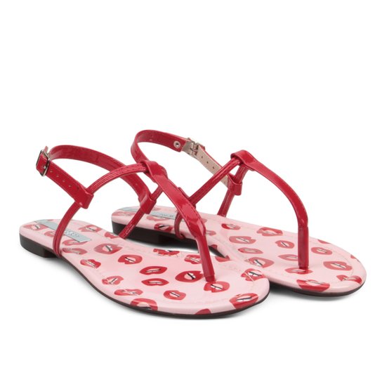 Rasteira Moleca Estampada Verniz Básica - Vermelho