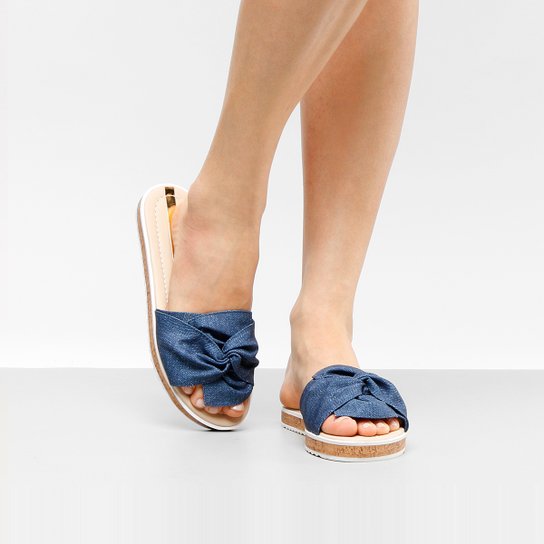 Rasteira Moleca Flatform Jeans - Jeans