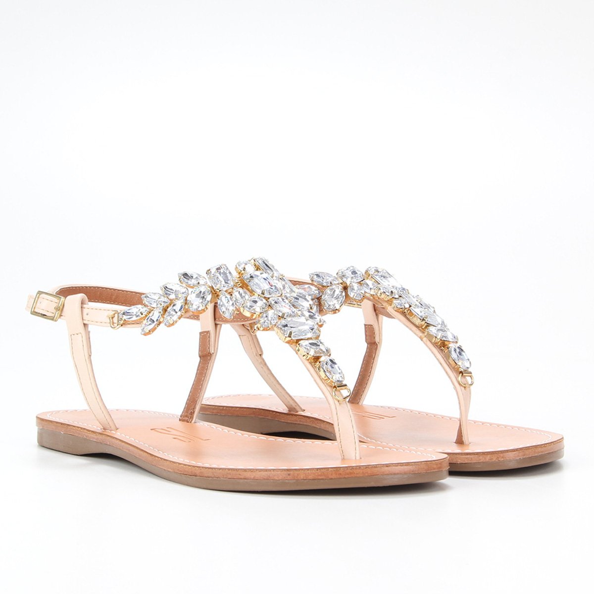 Rasteira Santa Lolla Dedo Pedraria - Bege Menor preço em Rasteira Santa Lolla Dedo Pedraria - Bege