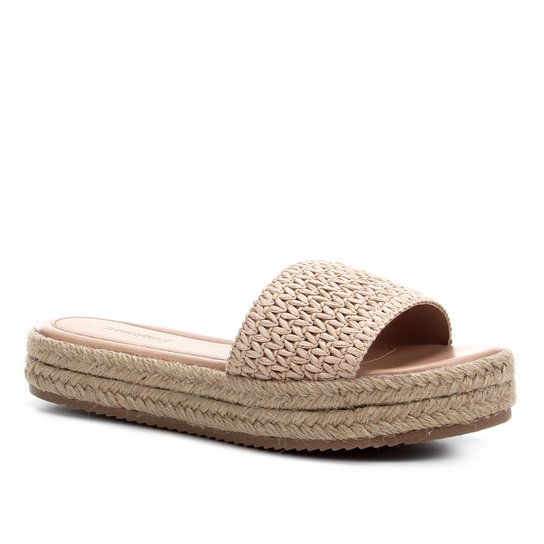 Rasteira Shoestock Flatform Palha - Bege