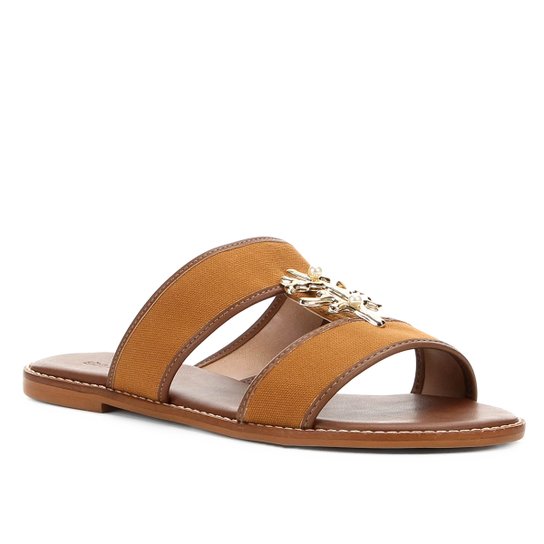 Rasteira Shoestock Lona Sea Coral - Caramelo