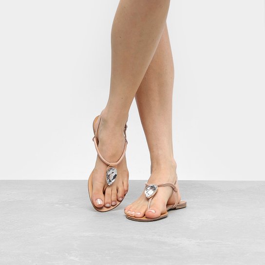 Rasteira Shoestock Pedra Cristal - Nude