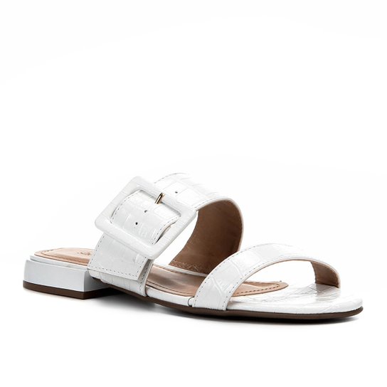 Rasteira Shoestock Slide Croco Fivela - Branco