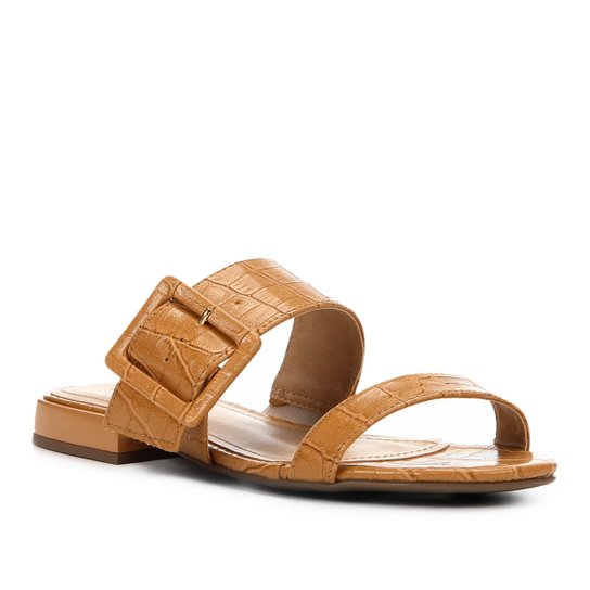 Rasteira Shoestock Slide Croco Fivela - Caramelo