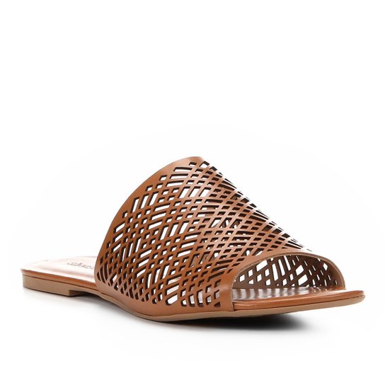 Rasteira Shoestock Slide Laser - Caramelo